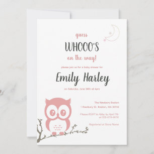 Night Owl Baby Girl Pink Shower Invitation