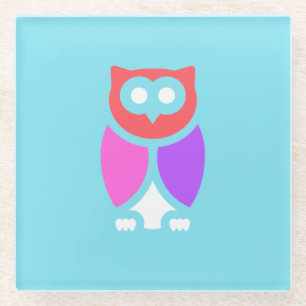 Night Owl, Beautiful Pink & Red, Abstract Pop Art Glass Coaster