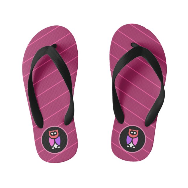 Night Owl, Beautiful Pink & Red, Abstract Pop Art Kid's Thongs (Footbed)