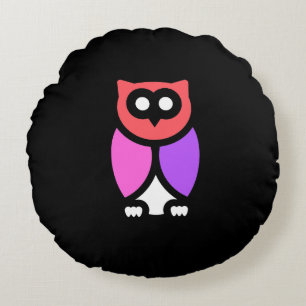 Night Owl, Beautiful Pink & Red, Abstract Pop Art Round Cushion