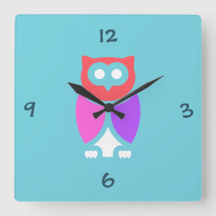 Night Owl, Beautiful Pink & Red, Abstract Pop Art Square Wall Clock