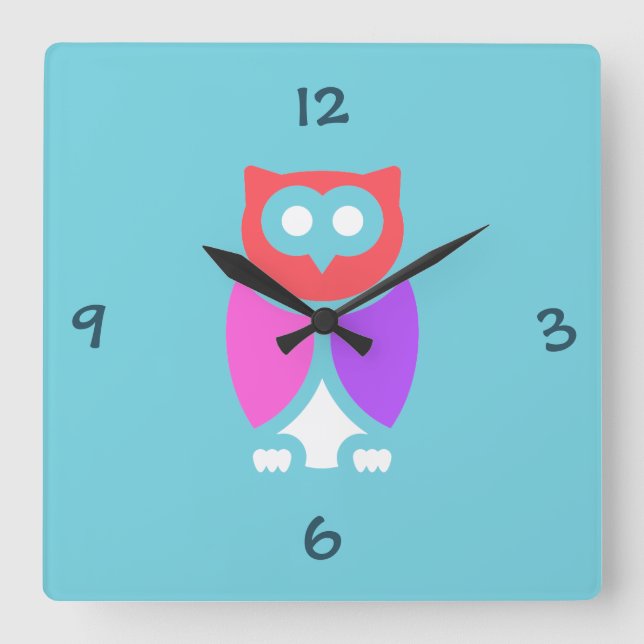 Night Owl, Beautiful Pink & Red, Abstract Pop Art Square Wall Clock (Front)
