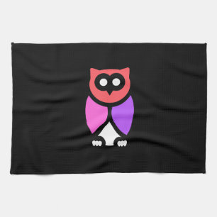 Night Owl, Beautiful Pink & Red, Abstract Pop Art Tea Towel