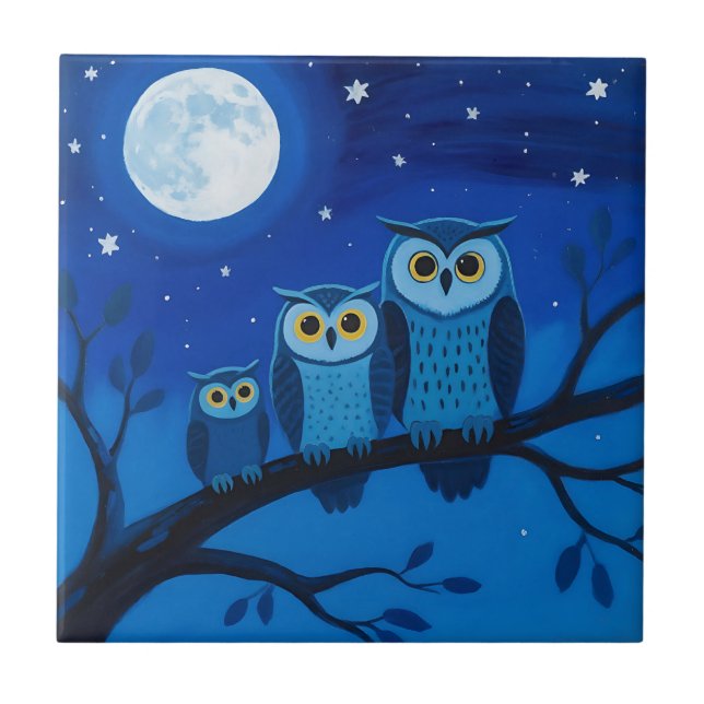 Night Owl Family Moonlit Sky Ceramic Tile (Front)