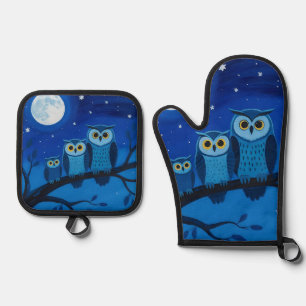 Night Owl Family Moonlit Sky Oven Mitt & Pot Holder Set