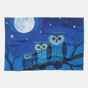 Night Owl Family Moonlit Sky Tea Towel