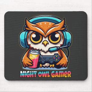 Night Owl Gamer Mascot Fun Gaming Illustration Mouse Pad