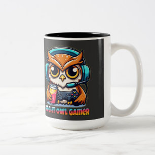Night Owl Gamer Mascot Fun Gaming Illustration Two-Tone Coffee Mug
