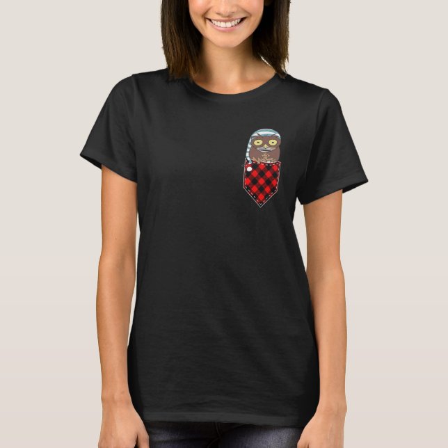 Night Owl In Pocket Cute Retro Red Plaid Coffee &  T-Shirt (Front)