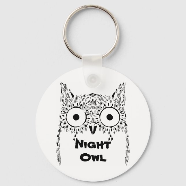Night owl insomnia cute black and white key ring (Front)