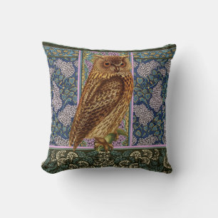 NIGHT OWL,LILACS AND LEAVES Art Nouveau Floral Cushion