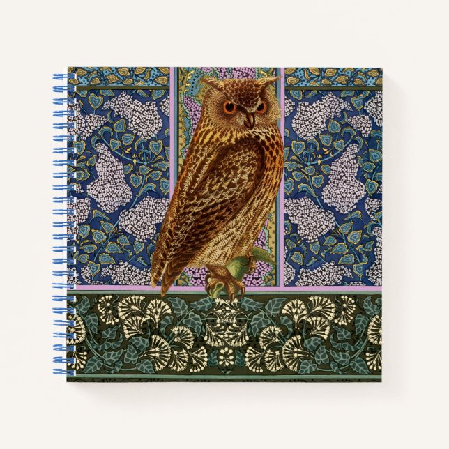 NIGHT OWL,LILACS AND LEAVES Art Nouveau Floral Notebook (Front)