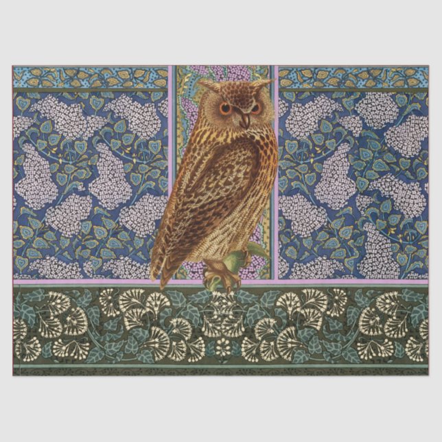 NIGHT OWL,LILACS AND LEAVES Art Nouveau Floral Tissue Paper (Front)