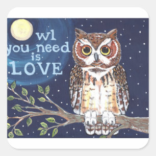 Night "Owl Love" Original Design Gift Wrap Square Sticker