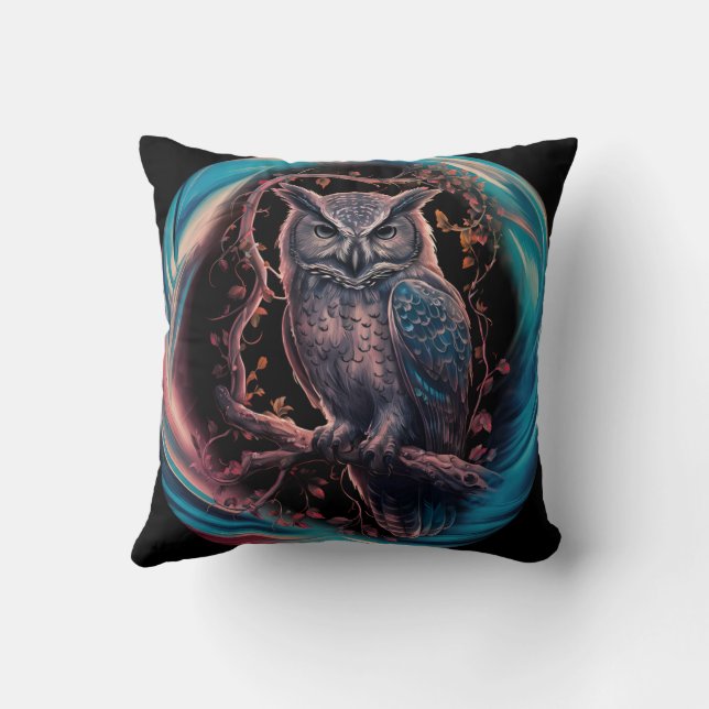 Night Owl sitting on a tree branch Cushion (Back)