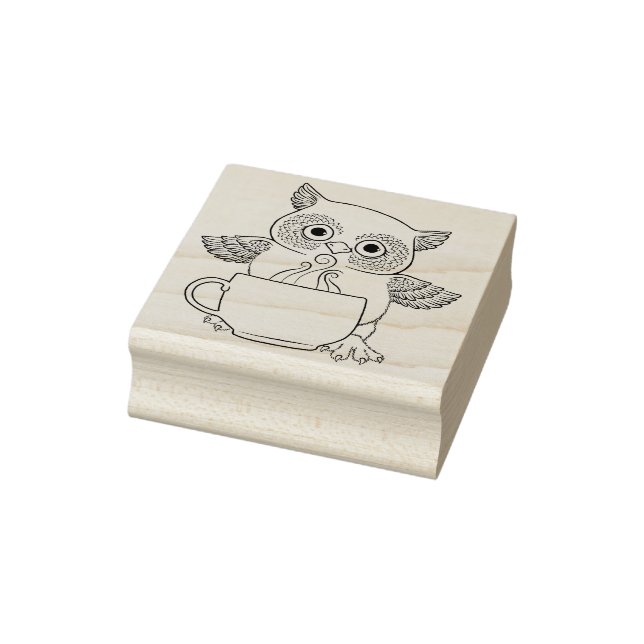 Night Owl with Coffee Cup Rubber Stamp (Stamp)