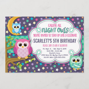 Night Owls Sleepover Birthday Party Invitation