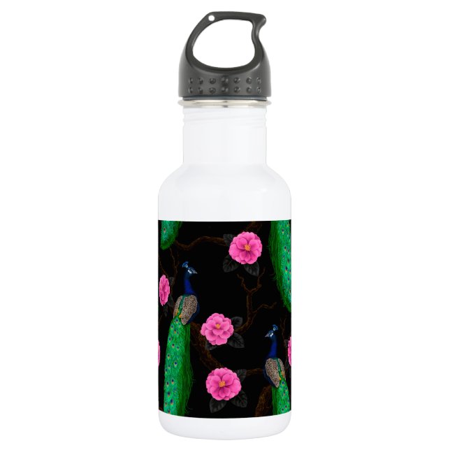 Night peacock garden 532 ml water bottle (Front)