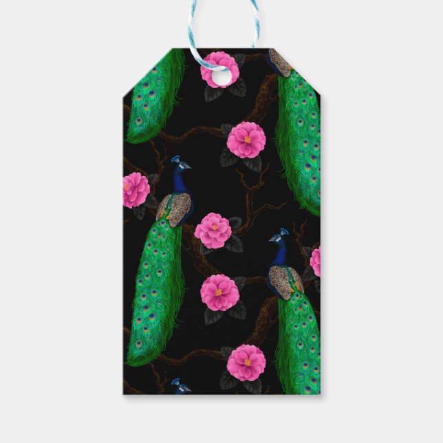 Night peacock garden gift tags (Front)