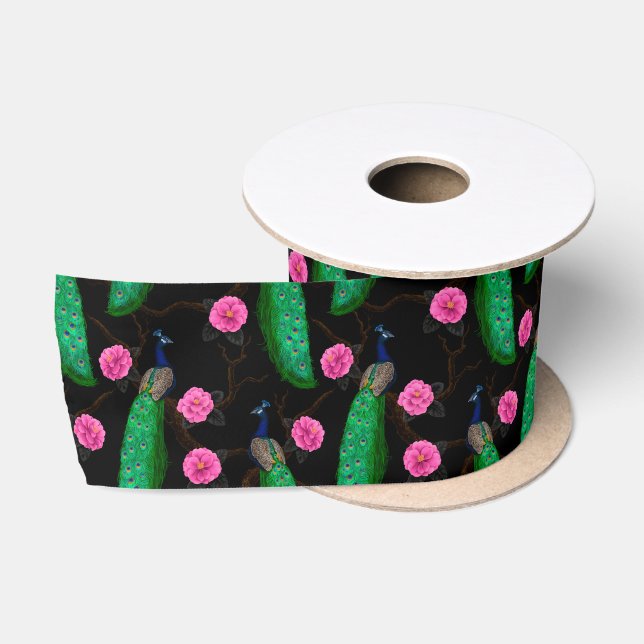 Night peacock garden satin ribbon (Spool)