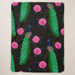 Night peacock garden sherpa blanket