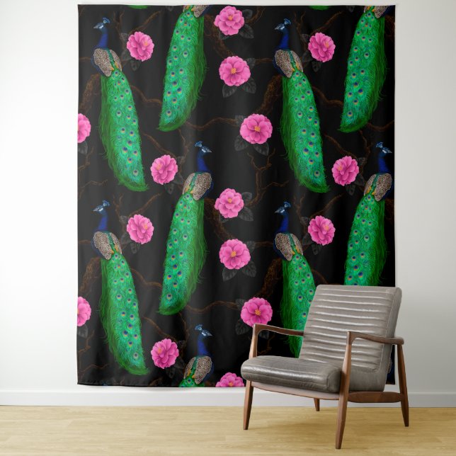 Night peacock garden tapestry (In Situ)