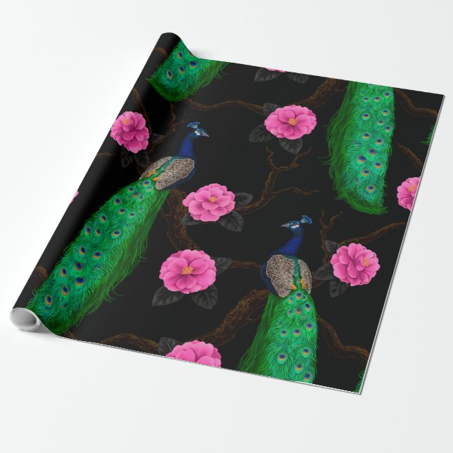 Night peacock garden wrapping paper (Unrolled)