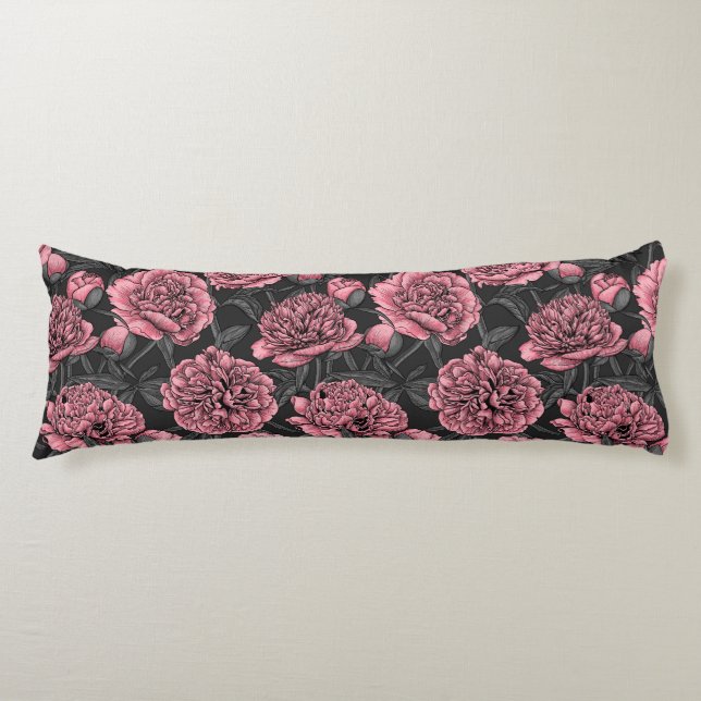 Night peony garden in pink and grey body cushion (Front)