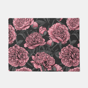Night peony garden in pink and grey doormat