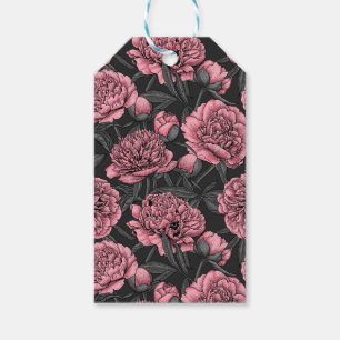 Night peony garden in pink and grey gift tags