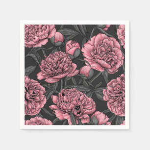 Night peony garden in pink and grey napkin
