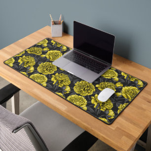 Night peony garden in yellow and grey desk mat