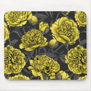 Night peony garden in yellow and grey mouse pad