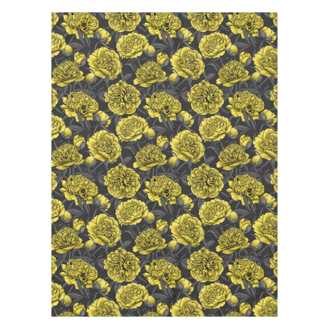 Night peony garden in yellow and grey tablecloth (Front)
