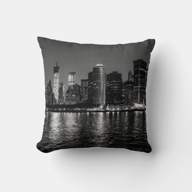 Night Photo of the New York City Skyline Landscape Cushion (Front)