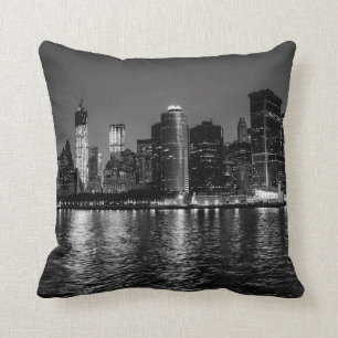 Night Photo of the New York City Skyline Landscape Cushion