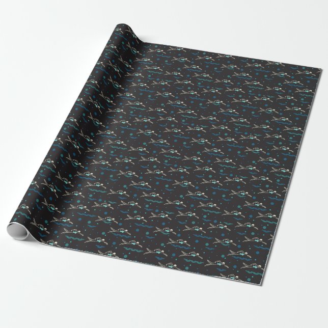 Night Pool Swimmers Silhouette Art Pattern. Wrapping Paper (Unrolled)