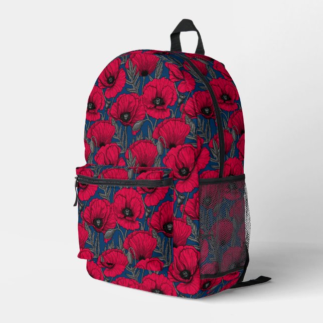 Night poppy garden printed backpack (Back Corner Right)