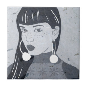 Night Portrait Glance Ceramic Tile