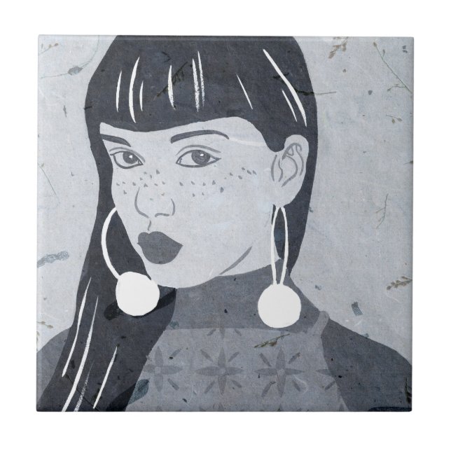 Night Portrait Glance Ceramic Tile (Front)