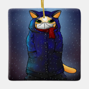 Night Rain Face Mask Cat Ceramic Ornament