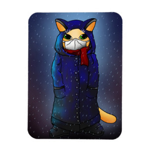 Night Rain Face Mask Cat Magnet