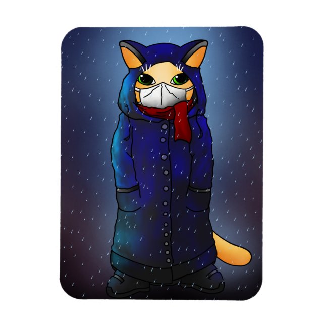 Night Rain Face Mask Cat Magnet (Vertical)