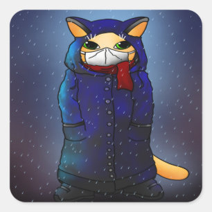 Night Rain Face Mask Cat Square Sticker