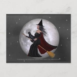 Night Ride : Witch & Her Cat Riding in the Night 2 Postcard