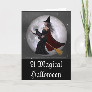 Night Ride Witch & Her Cat Riding in the Night Upd Card