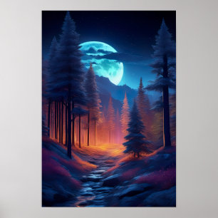 Night Road through the Enchanted Forest Poster