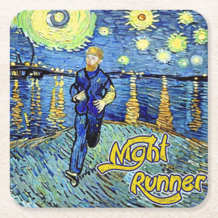 Night Runner Starry Night Square Paper Coaster