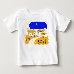 Night Scene of a Small Village Landscape Baby T-Shirt