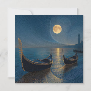 Night Scene of Venetian Gondolas under a Full Moon Holiday Card